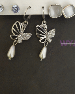 Elegant Butterfly & Stud 3-Earring Combo Set