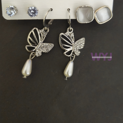Elegant Butterfly & Stud 3-Earring Combo Set