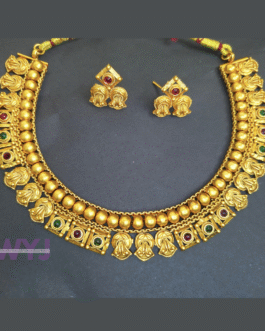 Antique Gold Plated Temple Necklace Set with Stud Earrings – WYJ