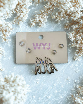 3-in-1 Silver-Tone Earring Combo Set – Elegant Everyday Style | WYJ