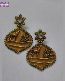 Ivory Gold Meenakari Deer Motif Earrings