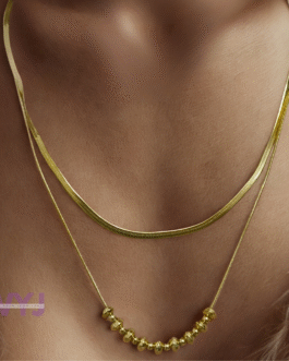 Dual Layer Gold-Tone Sleek Chain Necklace with Bead Accents