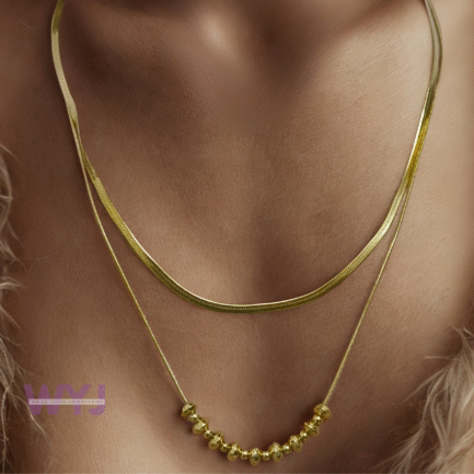 Dual Layer Gold-Tone Sleek Chain Necklace with Bead Accents