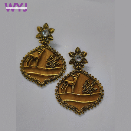 Ivory Gold Meenakari Deer Motif Earrings