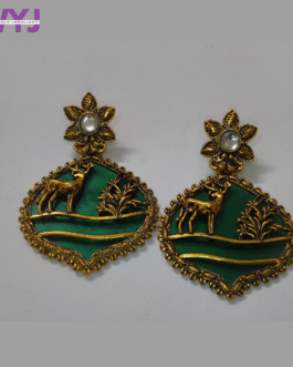 Royal Green Meenakari Deer Motif Earrings