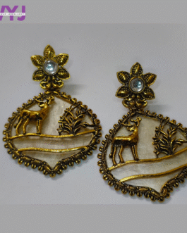 Ivory Gold Meenakari Deer Motif Earrings