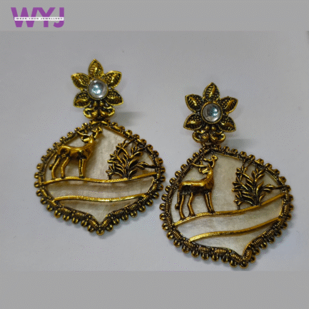 Ivory Gold Meenakari Deer Motif Earrings