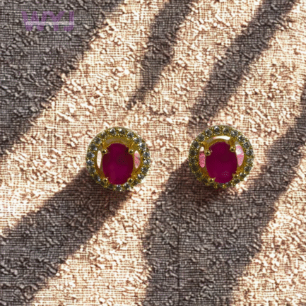 Classic Ruby Stone Stud Earrings with Diamond Halo