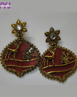Regal Red Meenakari Deer Motif Earrings