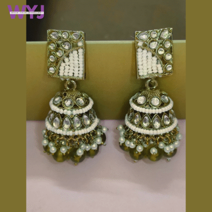 Kundan Pearl & Bead Jhumka Earrings - Image 11