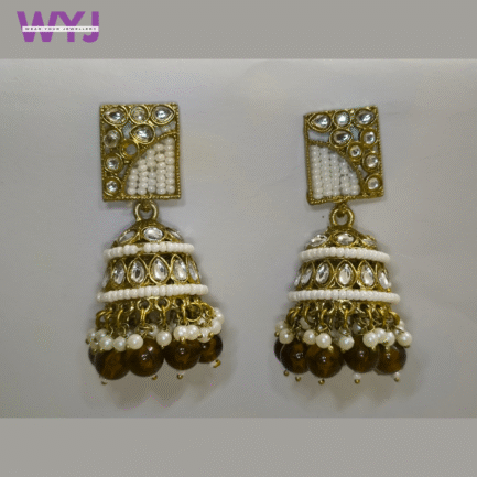 Kundan Pearl & Bead Jhumka Earrings - Image 9