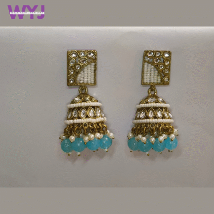 Kundan Pearl & Bead Jhumka Earrings - Image 8