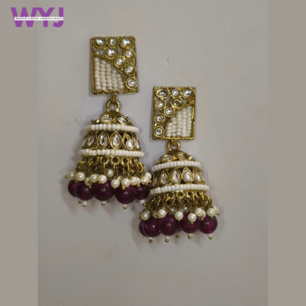 Kundan Pearl & Bead Jhumka Earrings - Image 7