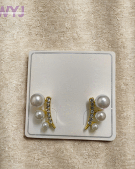 Gold-Tone Curved Pearl & Stone Drop Earrings