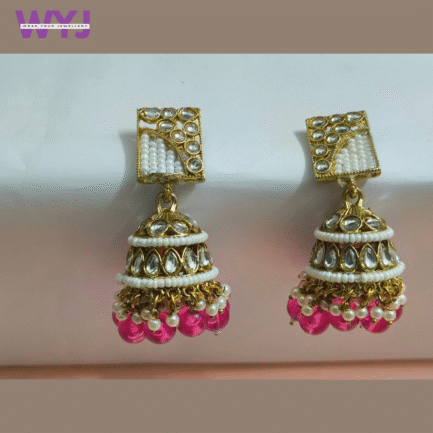 Kundan Pearl & Bead Jhumka Earrings - Image 6