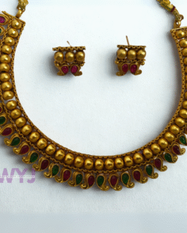 Antique Gold Plated Necklace with Triple Earring Combo | WYJ