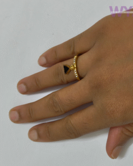Elegant Black Triangle Stone Ring with CZ Accents