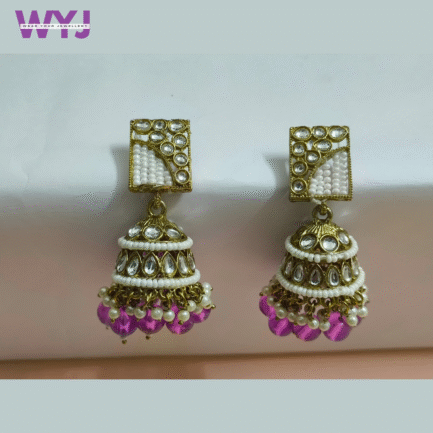 Kundan Pearl & Bead Jhumka Earrings - Image 5
