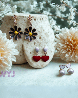 Whimsical Trio Earring Set – Floral, Heart & Pearl
