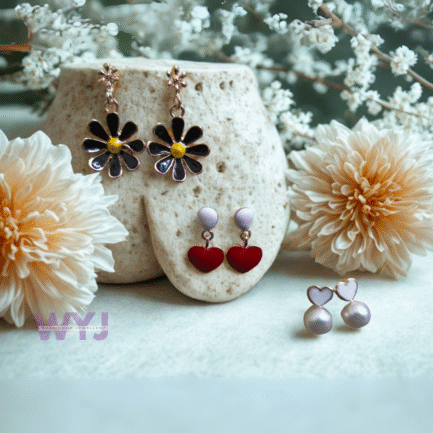Whimsical Trio Earring Set – Floral, Heart & Pearl
