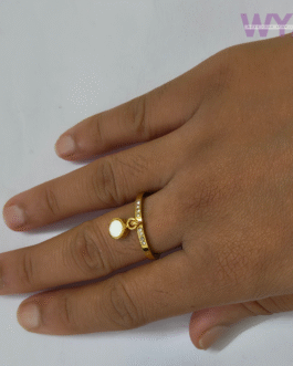 Gold-Tone CZ Ring with Dangling White Charm