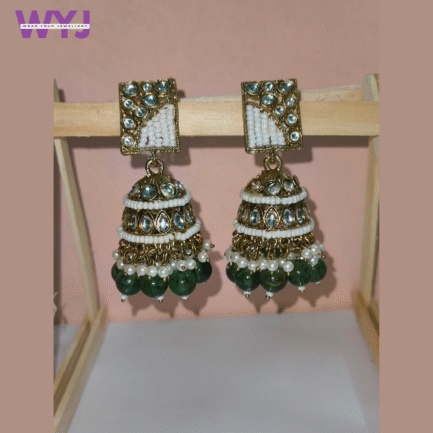 Kundan Pearl & Bead Jhumka Earrings - Image 4