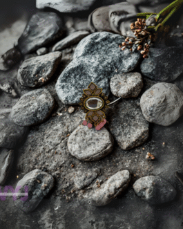 Royal Maroon Kundan Ring with Pink Bead Drops