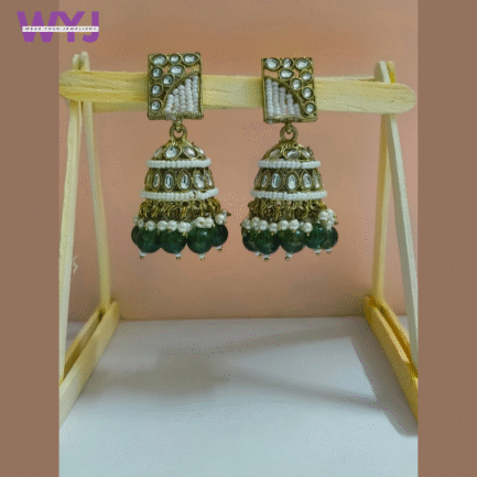 Kundan Pearl & Bead Jhumka Earrings - Image 3