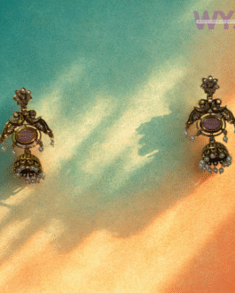 Antique Gold Temple Jhumka Earrings with Pearl Detailing