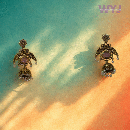Antique Gold Temple Jhumka Earrings with Pearl Detailing