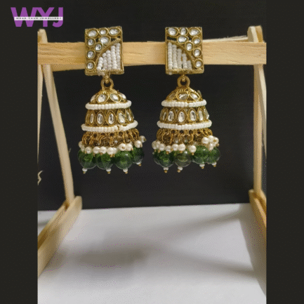 Kundan Pearl & Bead Jhumka Earrings - Image 2