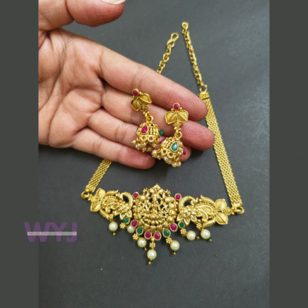 Temple Jewellery Gold Plated Necklace Set with Jhumka Earrings | WYJ