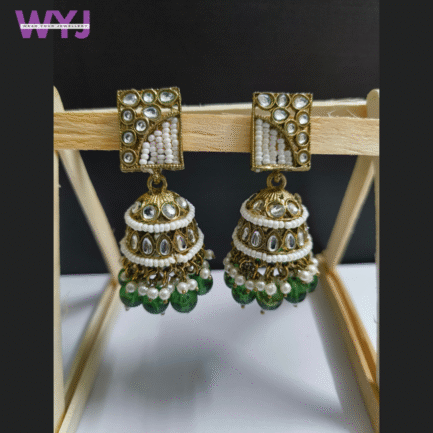 Kundan Pearl & Bead Jhumka Earrings - Image 12