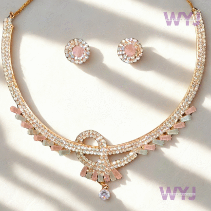Elegant American Diamond Necklace Set with Pastel Accents | WYJ