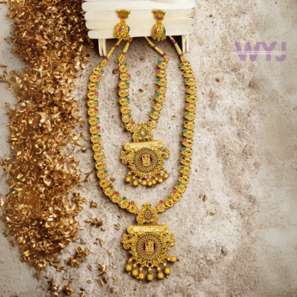 Divine Dual Temple Necklace Set with Earrings