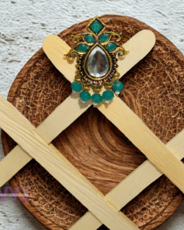 Emerald Green Kundan Drop Ring with Mirror Center