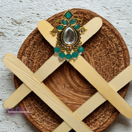 Emerald Green Kundan Drop Ring with Mirror Center