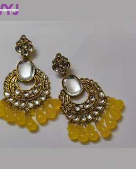 Sunshine Kundan Crescent Earrings with Yellow Bead Drops