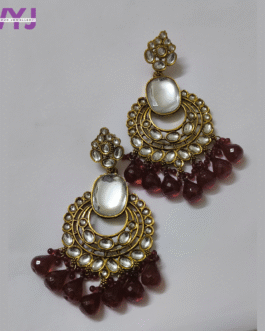 Regal Maroon Kundan Crescent Earrings with Crystal Mirror Accent