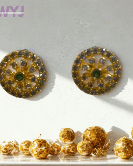 Golden Radiance Stud Earrings with Green Center