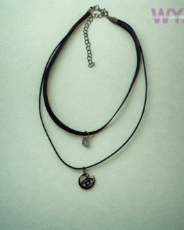 Dual-Layer Black Choker Necklace with Crystal & Evil Eye Charm