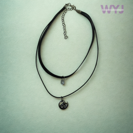 Dual-Layer Black Choker Necklace with Crystal & Evil Eye Charm