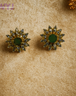 Green Stone Sunburst Stud Earrings