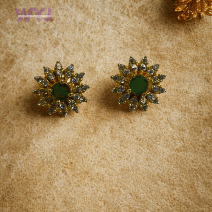 Green Stone Sunburst Stud Earrings