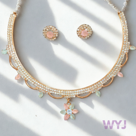 Floral Pastel American Diamond Necklace Set for Women | WYJ