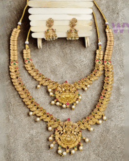 Royal Dual Temple Necklace Set with Jhumkas