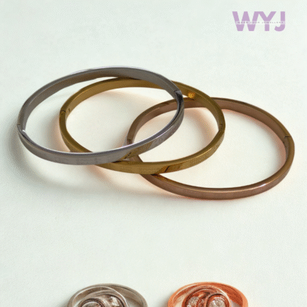 Minimalist Geometric Engraved Gold-Tone Bangle - Image 3