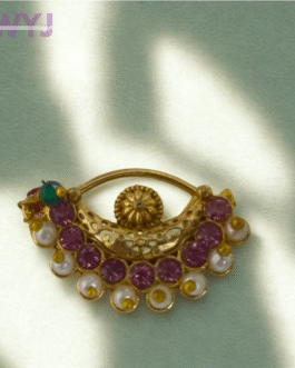 Vintage Crescent Nath with Pink Stones & Pearls
