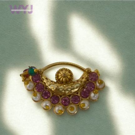 Vintage Crescent Nath with Pink Stones & Pearls