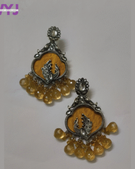 Oxidised Silver Peacock Earrings with Golden Yellow Drop Beads